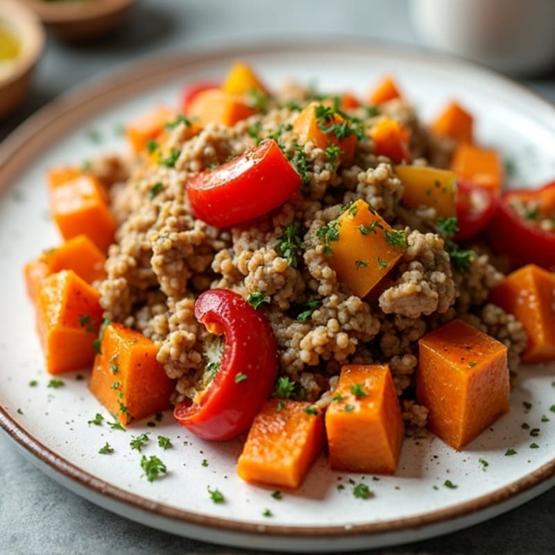 Herb-Seasoned Ground Turkey and Roasted Sweet Potato Hash