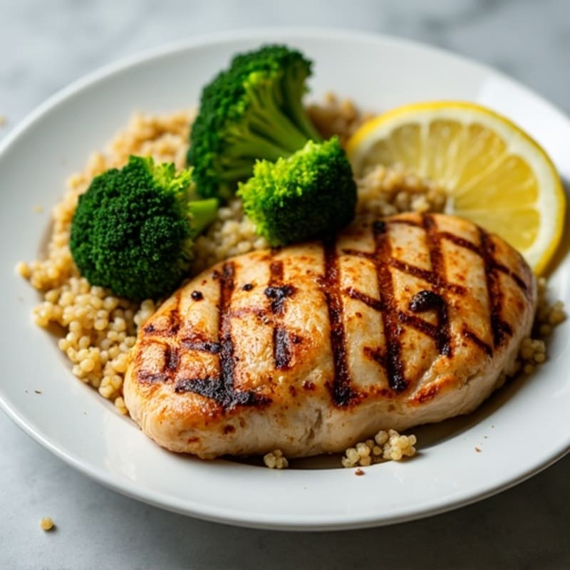 Grilled Chicken Breast with Quinoa and Roasted Broccoli