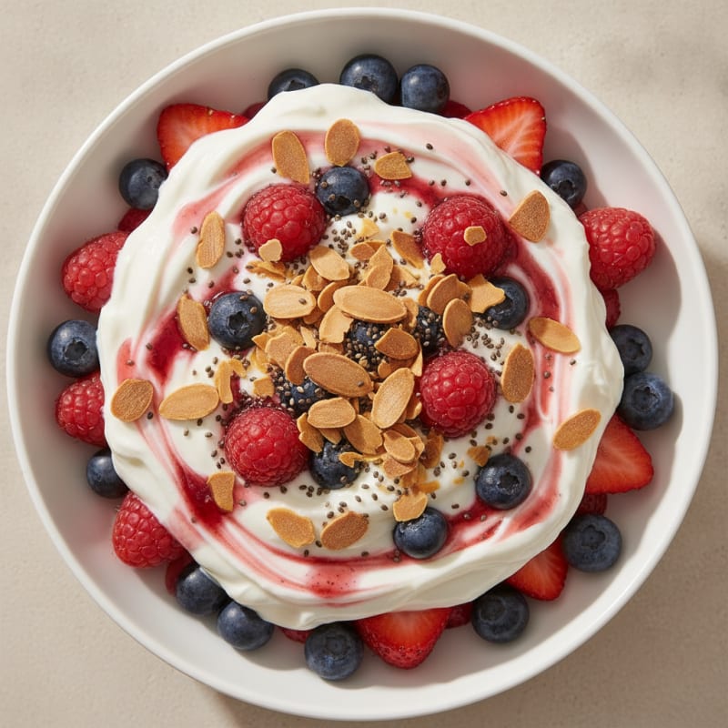 Greek Yogurt Protein Parfait with Mixed Berries and Almonds