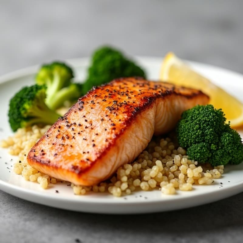 Seared Salmon Fillet with Roasted Broccoli and Quinoa