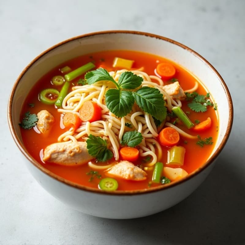 Hearty Spicy Sriracha Chicken and Vegetable Noodle Soup