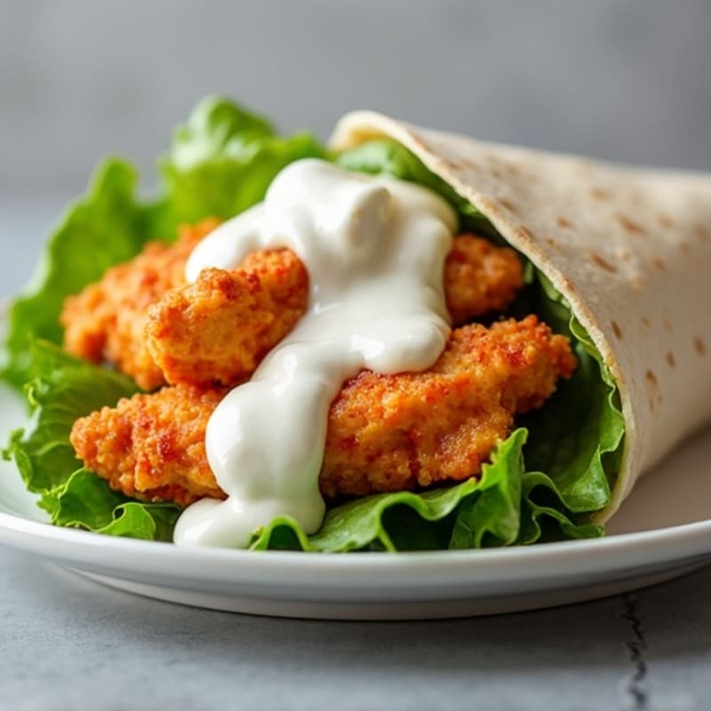 Crispy Buffalo Chicken Wrap with Fresh Greens and Creamy Ranch