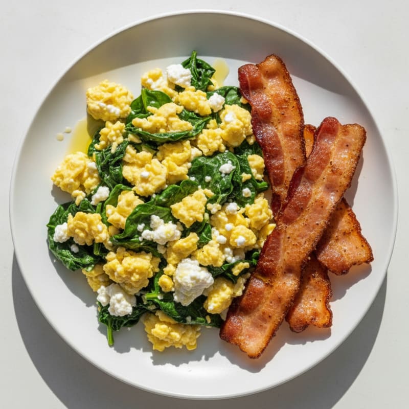 Cottage Cheese Scramble with Spinach and Turkey Bacon