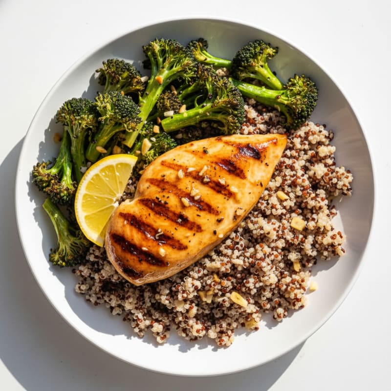 Grilled Chicken Breast with Quinoa and Roasted Broccoli