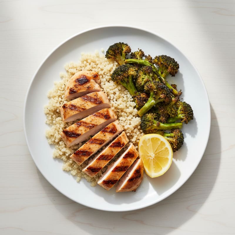 Grilled Chicken Breast with Quinoa and Roasted Broccoli