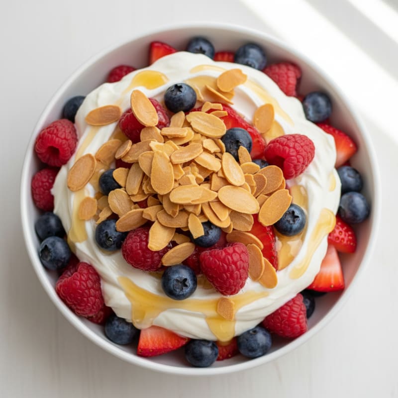 Greek Yogurt Protein Parfait with Mixed Berries and Almonds