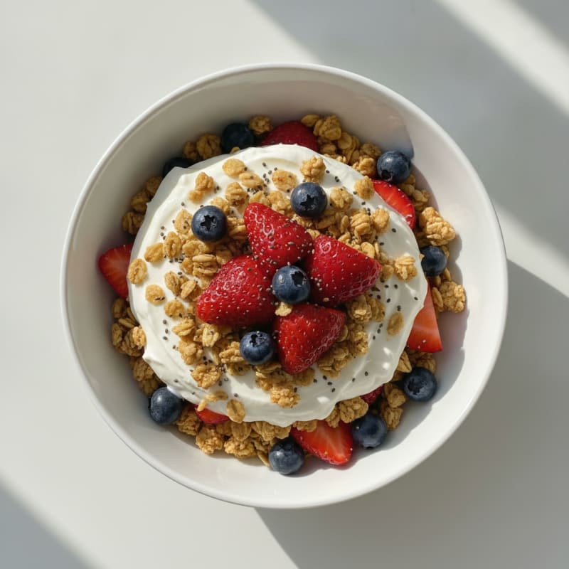 Silky Greek Yogurt Parfait with Protein Granola and Fresh Berries
