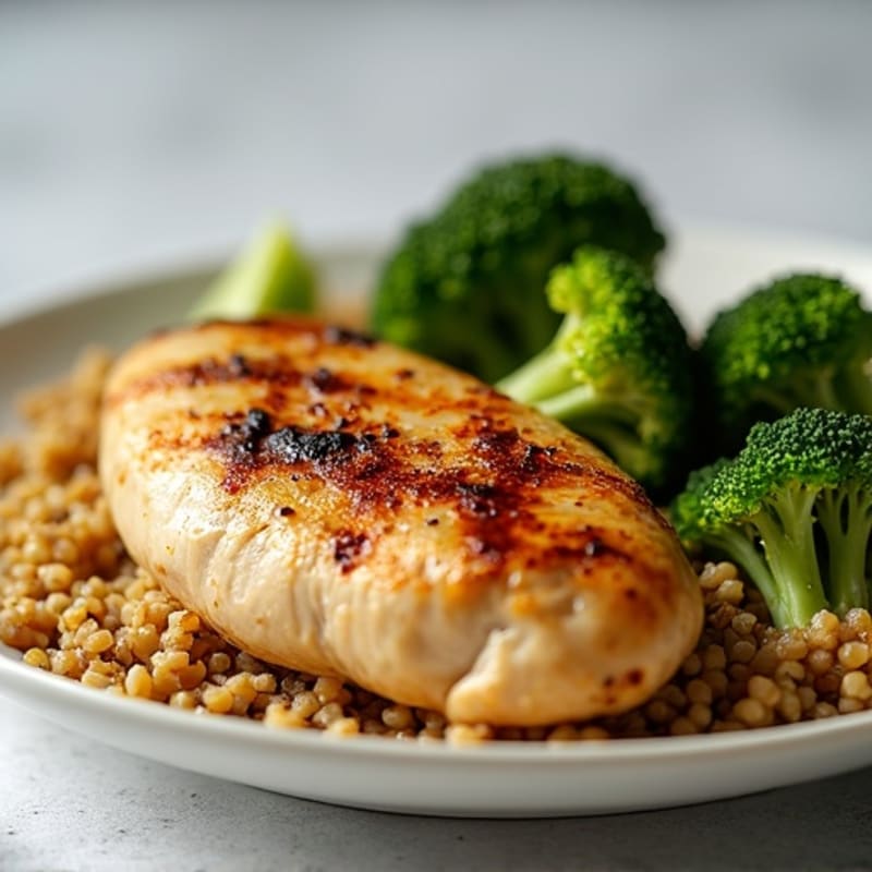 Grilled Chicken Breast with Quinoa and Roasted Broccoli