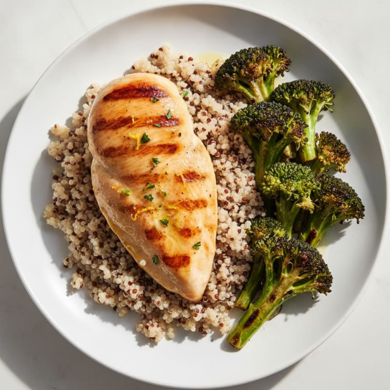 Grilled Chicken Breast with Quinoa and Roasted Broccoli