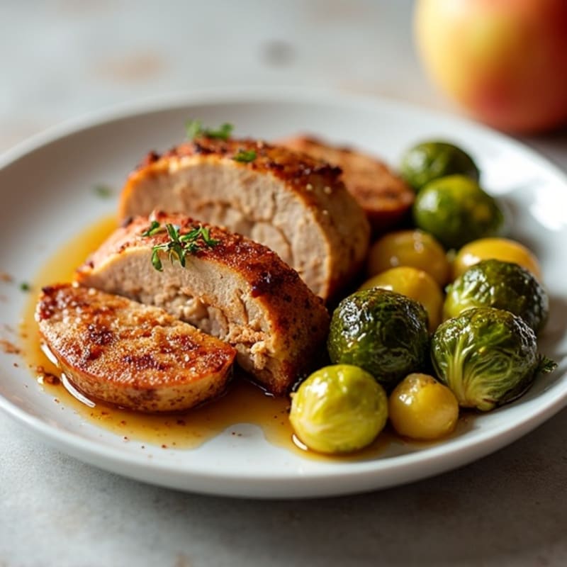 Crispy Cinnamon-Glazed Pork Tenderloin with Roasted Apples and Brussels Sprouts