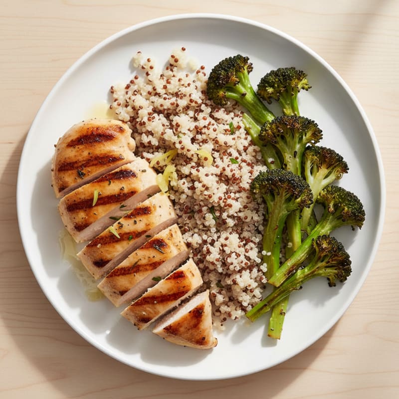 Grilled Chicken Breast with Quinoa and Roasted Broccoli
