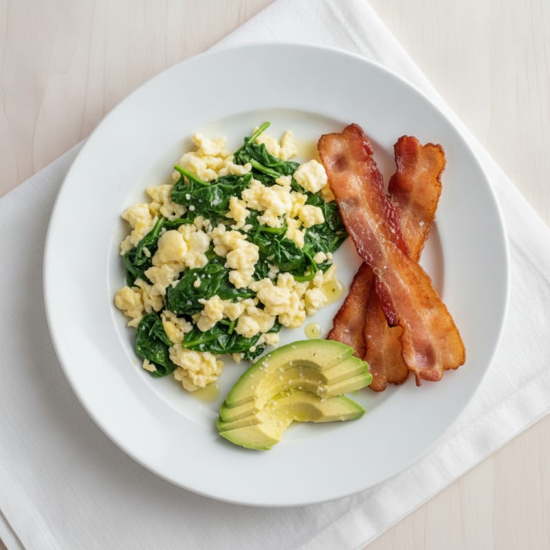 Egg White Scramble with Spinach and Turkey Bacon