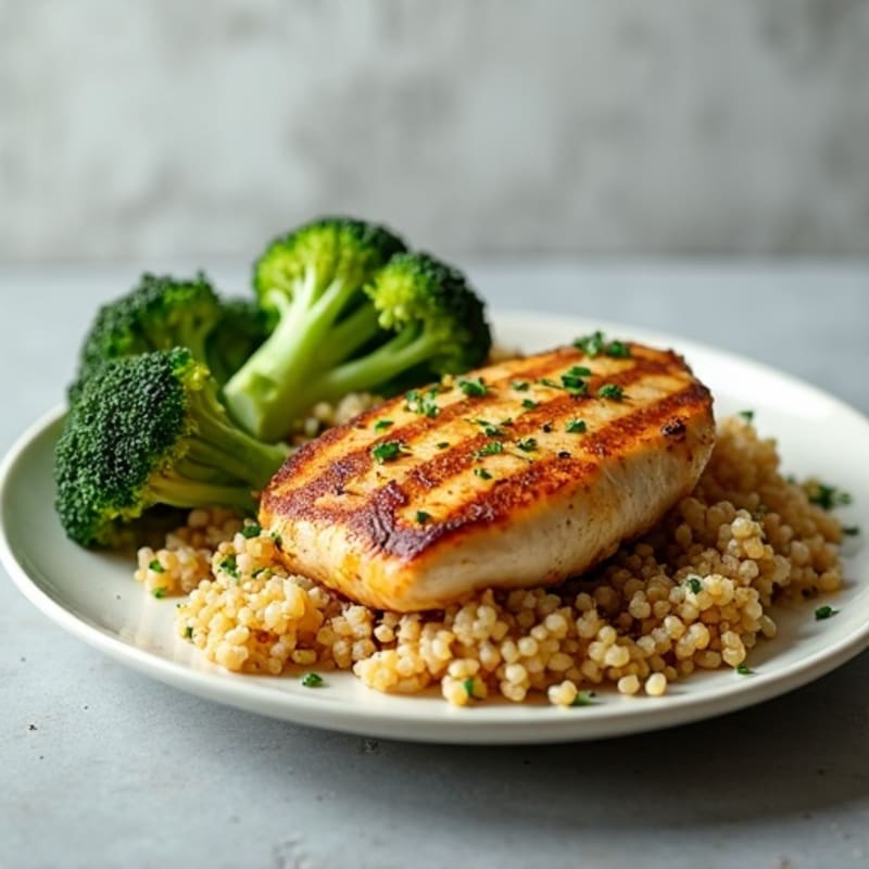 Grilled Chicken Breast with Quinoa and Roasted Broccoli