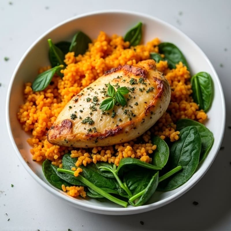 Herb-Roasted Chicken with Sweet Potato Rice Bowl