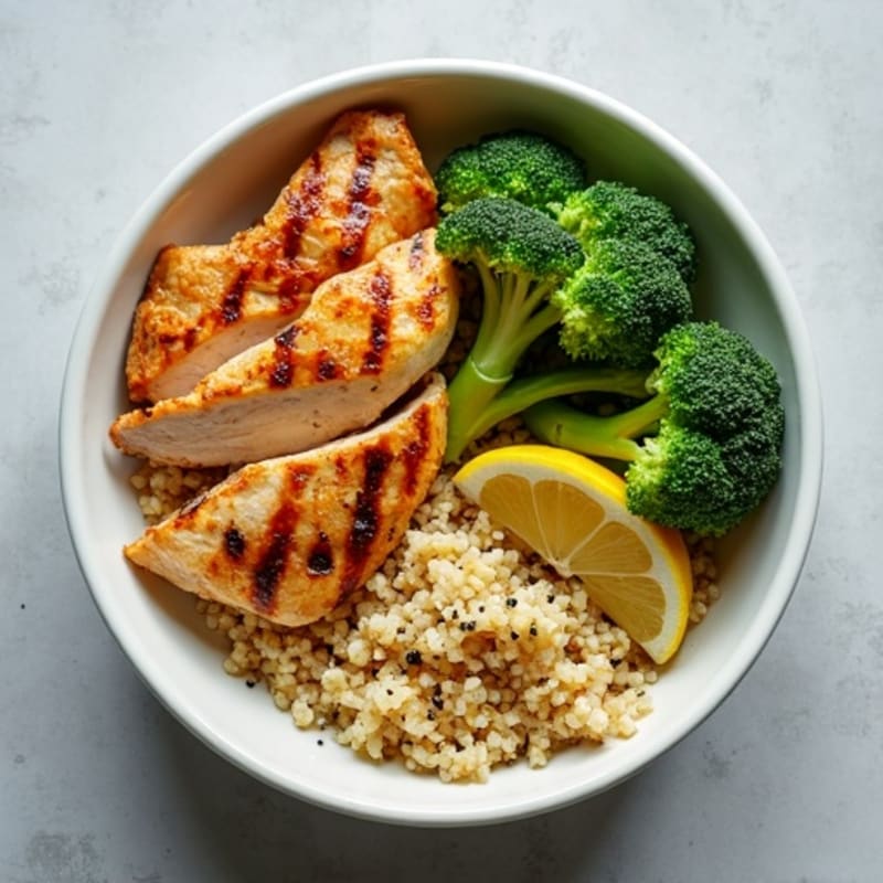 Grilled Chicken and Quinoa Bowl with Roasted Broccoli