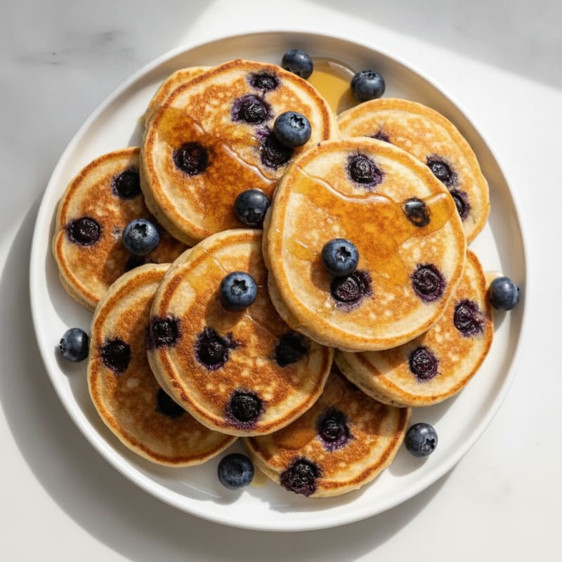 Blueberry Ricotta Pancakes with Maple Syrup