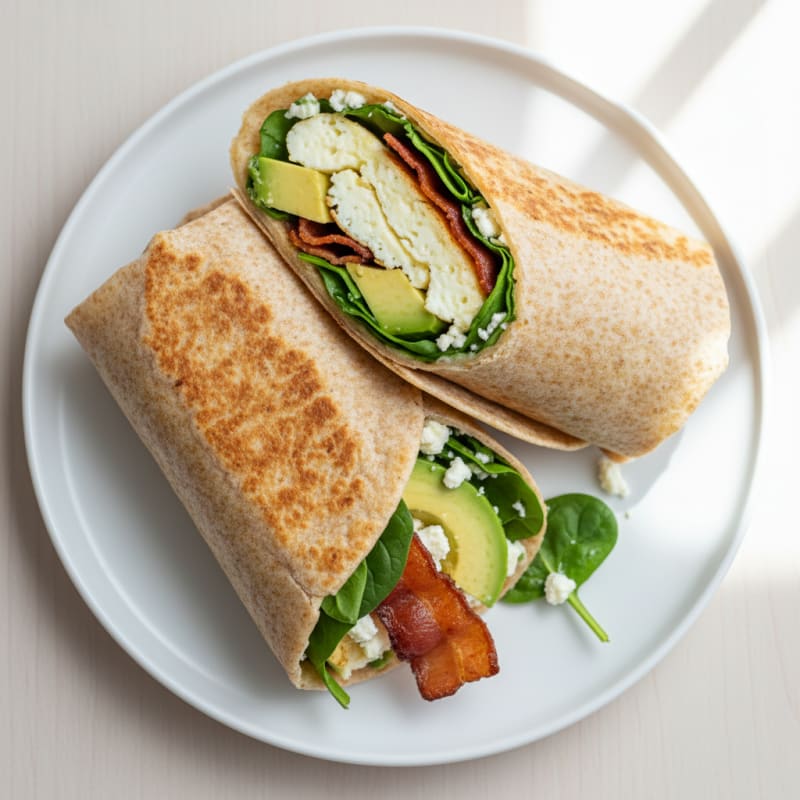 Crispy Egg White and Turkey Bacon Breakfast Wrap
