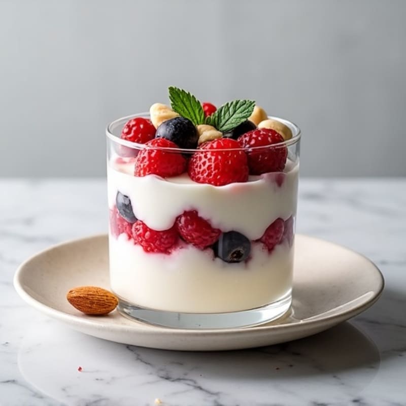 Greek Yogurt Protein Parfait with Mixed Berries and Almonds