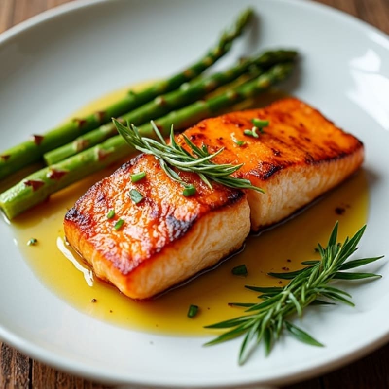 Seared Salmon with Roasted Sweet Potato and Asparagus