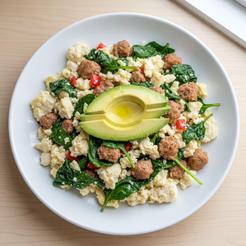 Egg White Scramble with Turkey Sausage and Spinach