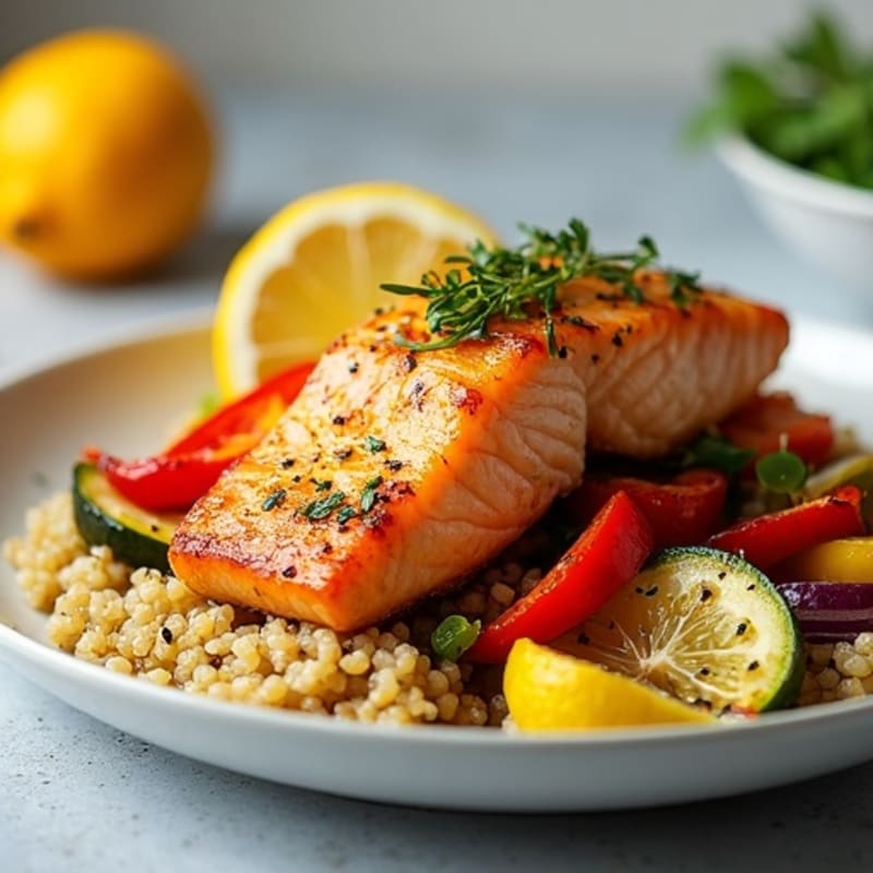 Citrus-Garlic Roasted Salmon with Quinoa and Roasted Vegetables
