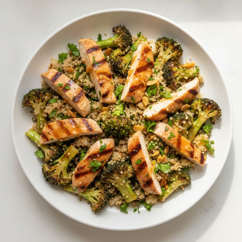 Grilled Chicken and Quinoa Salad with Roasted Broccoli