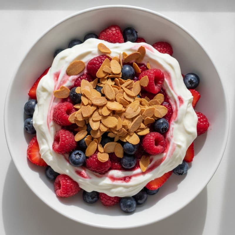 Greek Yogurt Protein Parfait with Mixed Berries and Almonds