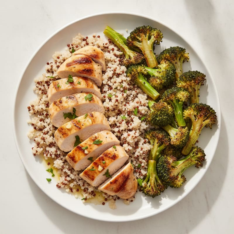 Grilled Lemon Herb Chicken Breast with Quinoa and Roasted Broccoli