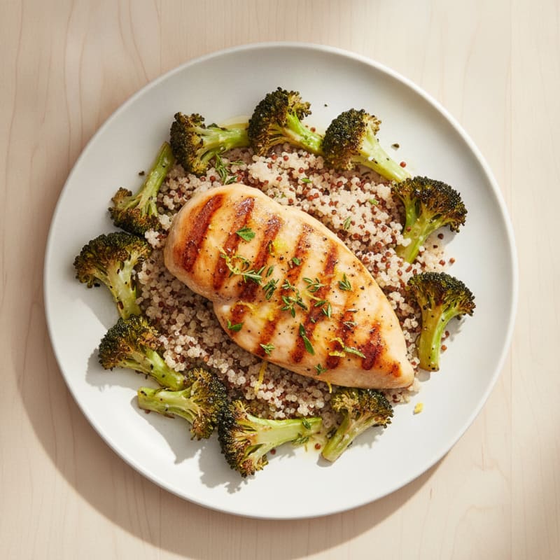Grilled Chicken Breast with Quinoa and Roasted Broccoli