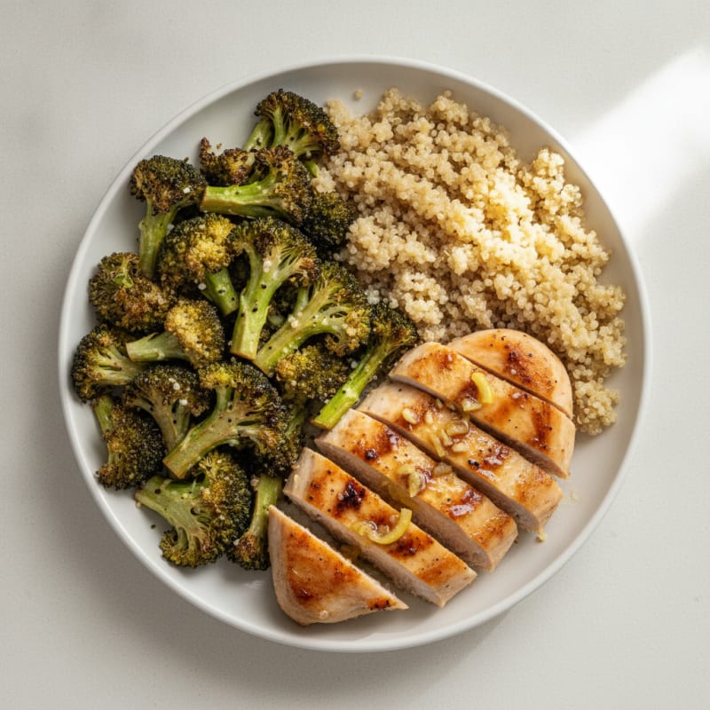 Grilled Chicken Breast with Roasted Broccoli and Quinoa