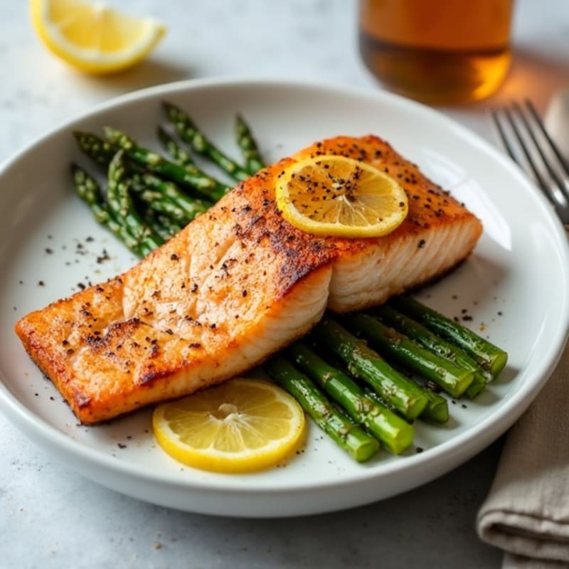 Crispy Pan-Seared Salmon with Roasted Asparagus