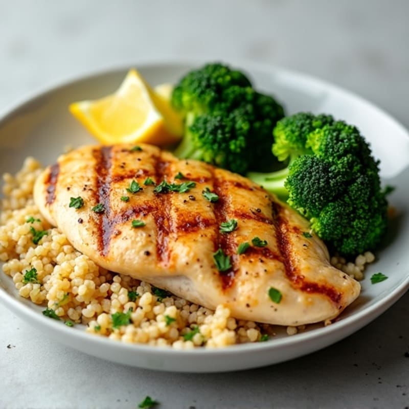 Grilled Chicken Breast with Quinoa and Roasted Broccoli
