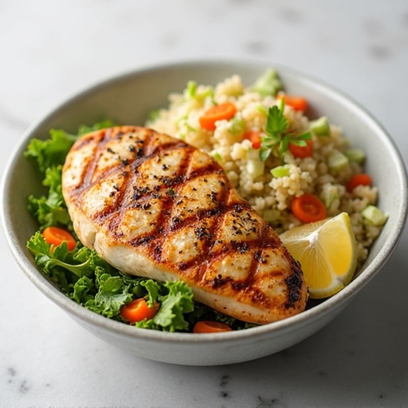 Grilled Chicken Breast with Crunchy Cabbage Slaw and Quinoa