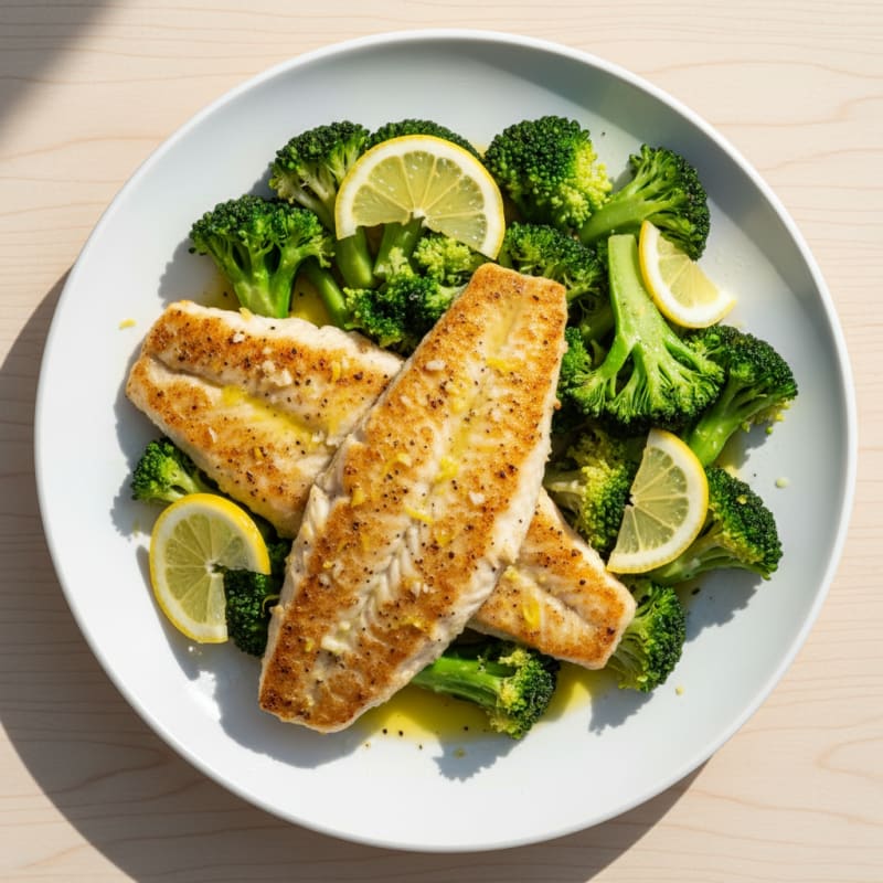 Pan-Seared Tilapia with Steamed Broccoli and Lemon