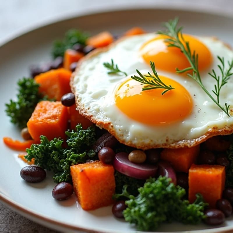 Crispy Sweet Potato and Kale Hash with Fried Eggs