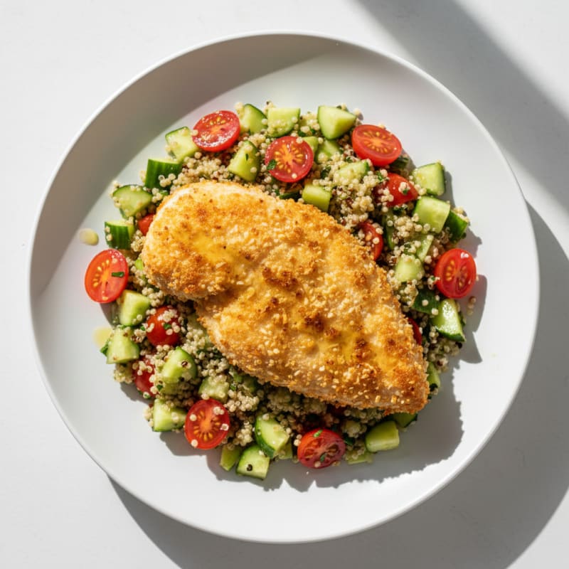 Crispy Breaded Chicken Breast with Quinoa Salad