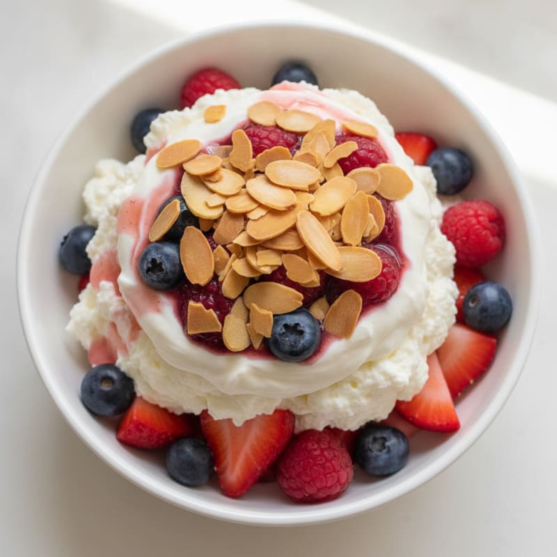 Greek Yogurt Protein Parfait with Mixed Berries and Almonds