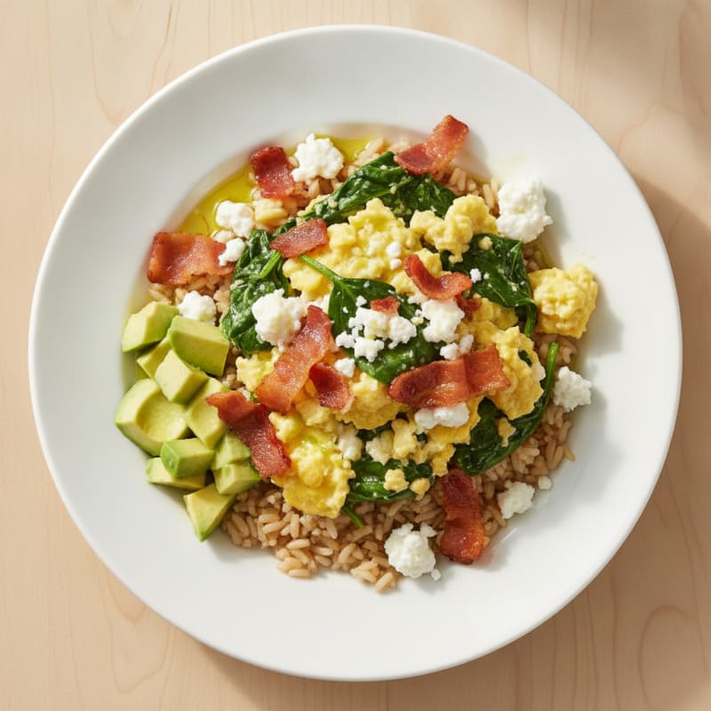 Cottage Cheese Scramble with Spinach and Turkey Bacon