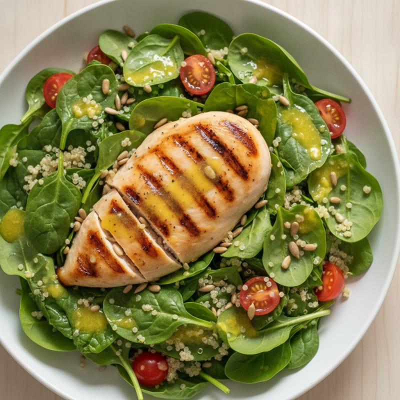 Grilled Chicken Breast with Quinoa Spinach Salad