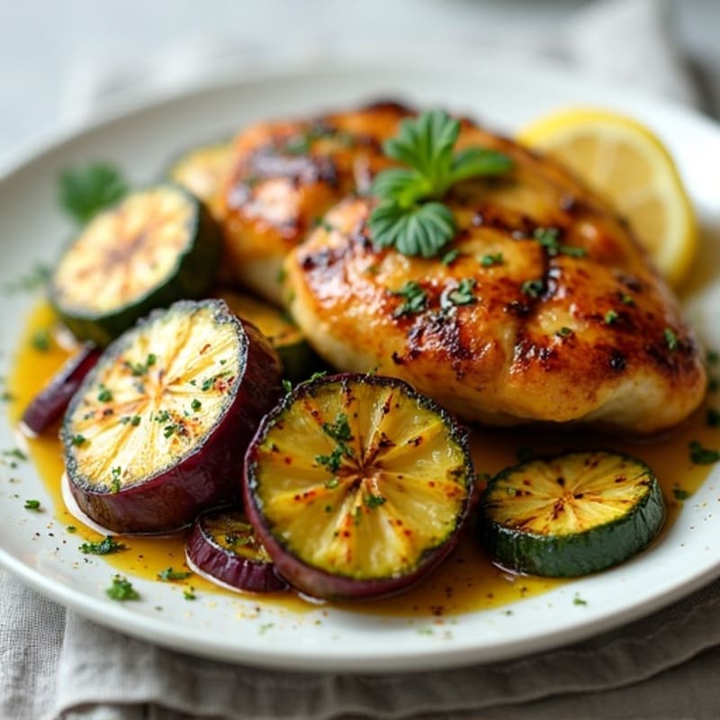 Tender Roasted Zucchini and Eggplant with Lemon Garlic Chicken