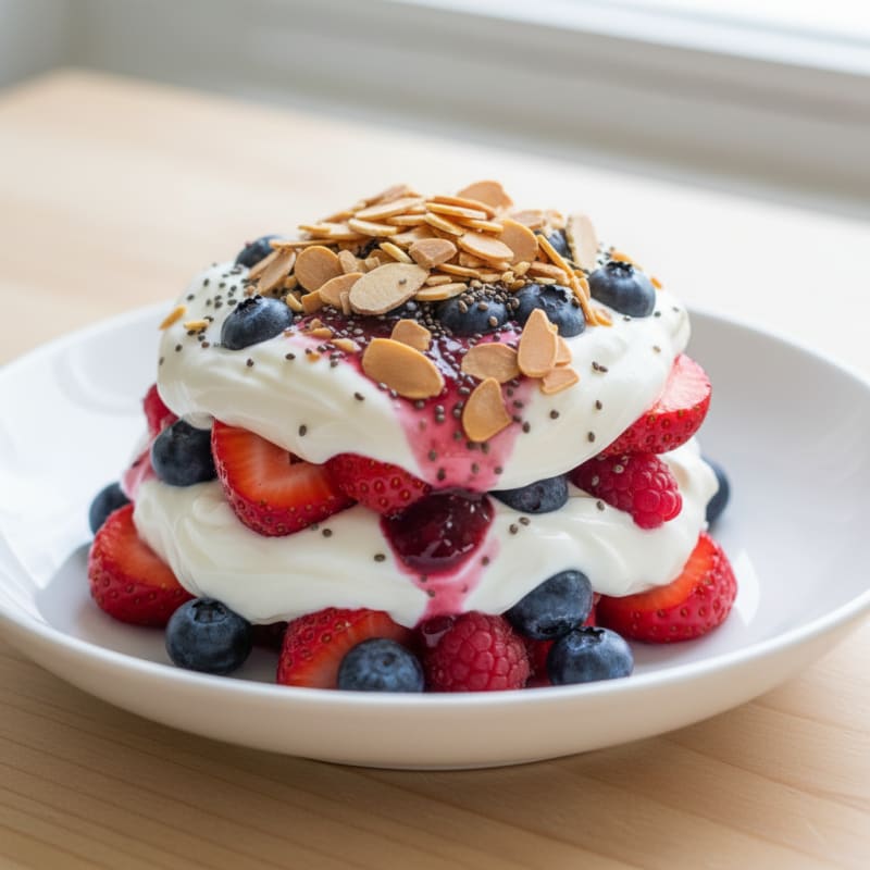 Greek Yogurt Protein Parfait with Mixed Berries and Almonds
