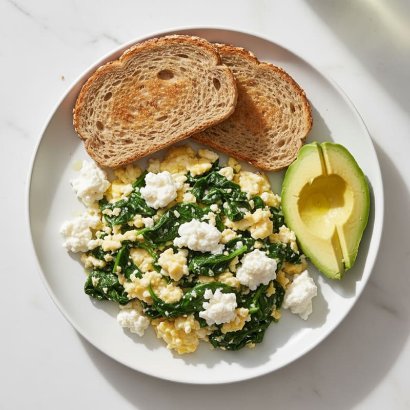 Egg White Spinach Scramble with Cottage Cheese