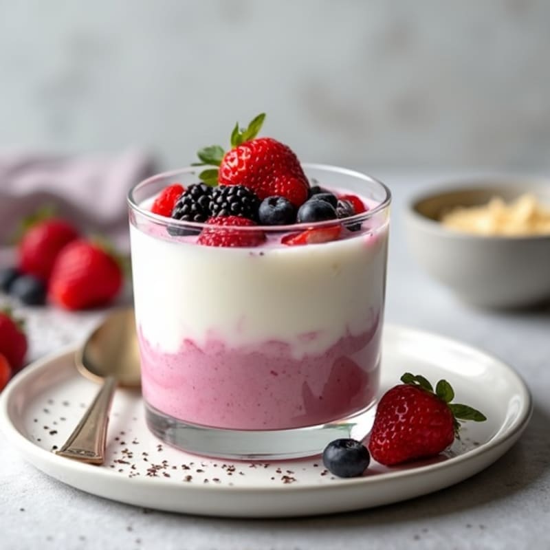 Silky Vanilla Protein Yogurt with Chia Seeds and Mixed Berries