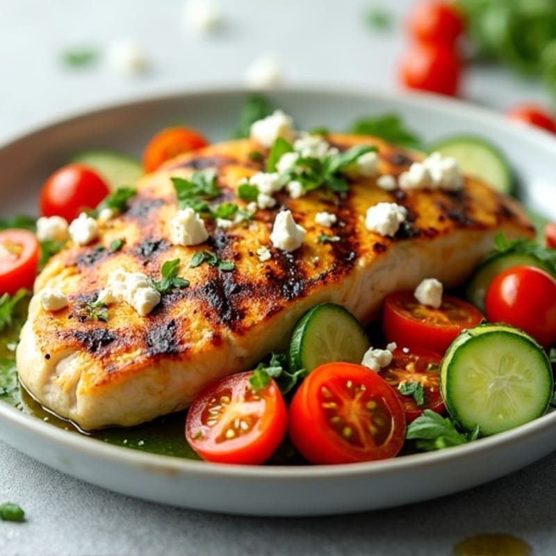 Grilled Chicken with Fresh Feta and Crunchy Vegetable Salad