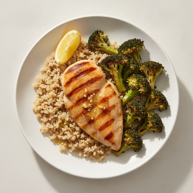 Grilled Chicken Breast with Roasted Broccoli and Quinoa