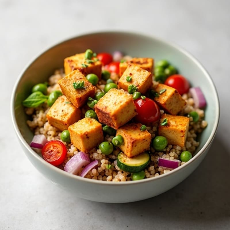 Crispy Tofu and Quinoa Power Bowl with Roasted Vegetables
