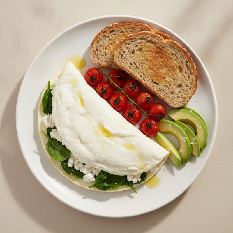 Egg White Spinach Omelette with Cottage Cheese and Cherry Tomatoes