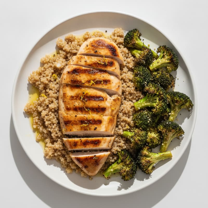 Grilled Chicken Breast with Quinoa and Roasted Broccoli