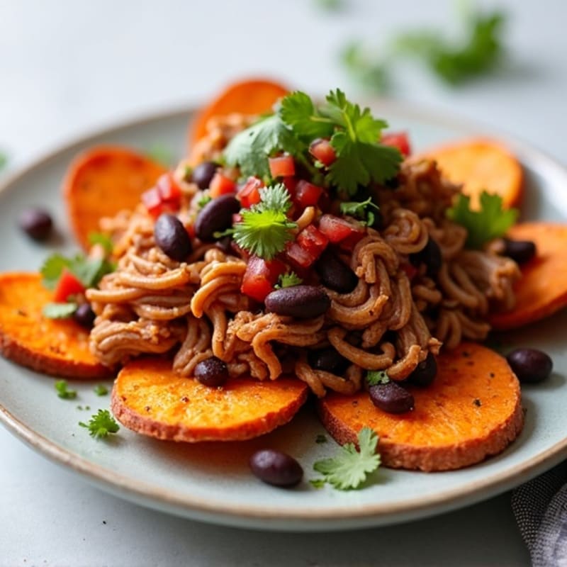 Crispy Sweet Potato Nachos with Pulled Pork