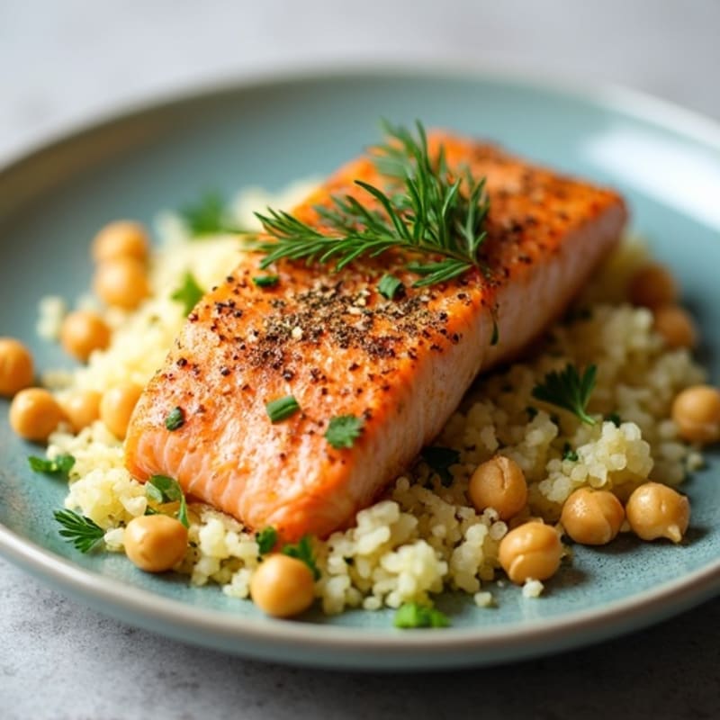 Herb-Crusted Salmon with Cauliflower Rice Pilaf